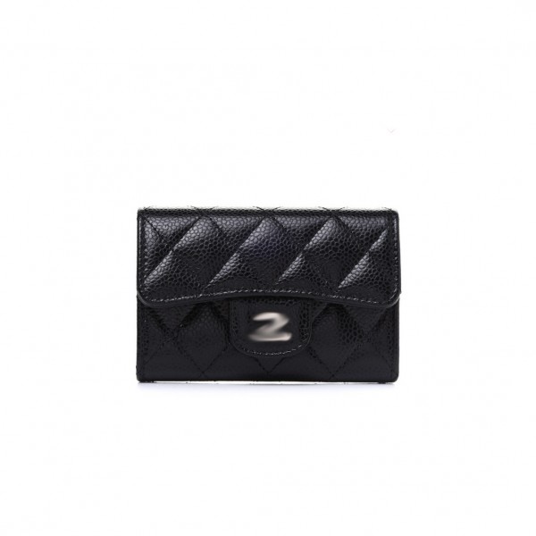 Top Quality Caviar Quilted Flap Card Holder Black