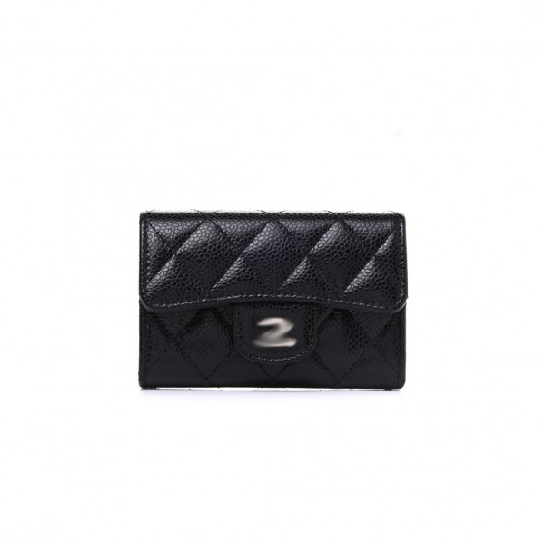 Top Quality Caviar Quilted Flap Card Holder Black