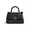 Top Quality Grained Calfskin Black Flap Bag with Top Handle