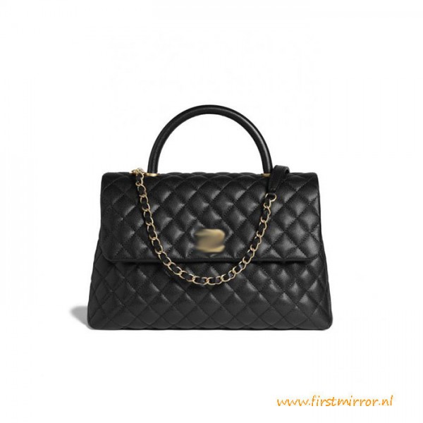 Top Quality Grained Calfskin Black Flap Bag with Top Handle