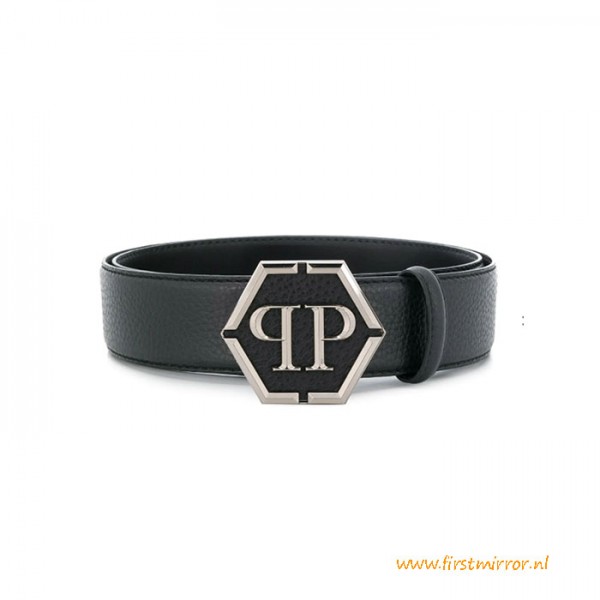 Top Quality PP Black Leather Logo Buckle Belt