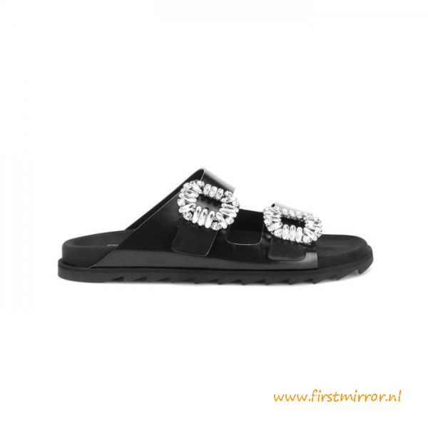 Upgraded Version Quality Strass-Buckle Two-Band Slide Sandals