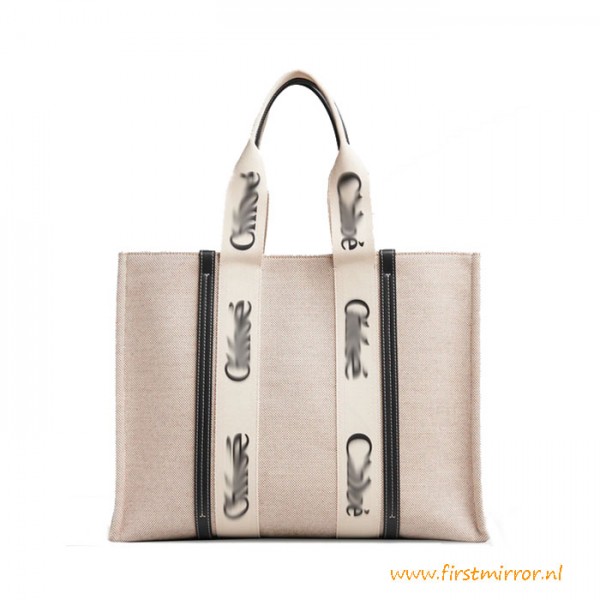 Top Quality Woody Tote Bag  in Cotton Canvas Shiny Calfskin