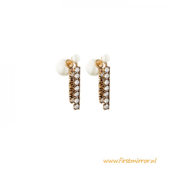 Top Quality Tribales Earrings Antique Gold-Finish Metal White Crystals