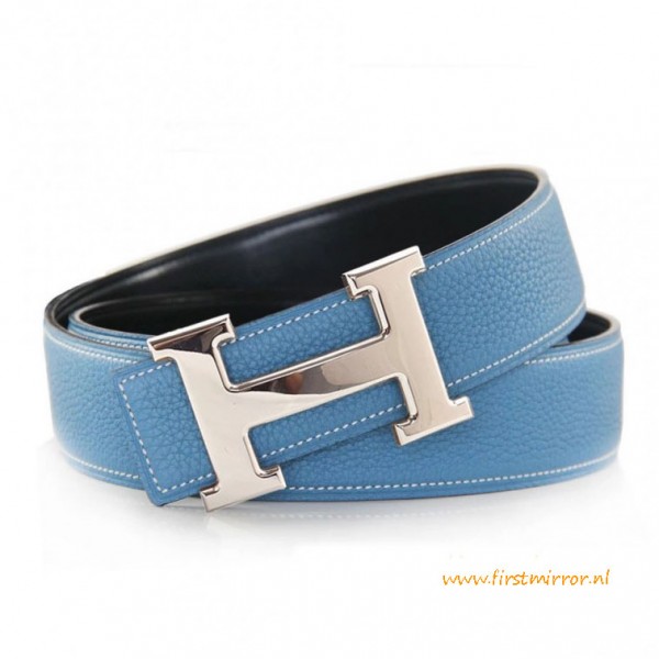 Original Reversible Leather Belt Sky Blue with H Belt Buckle