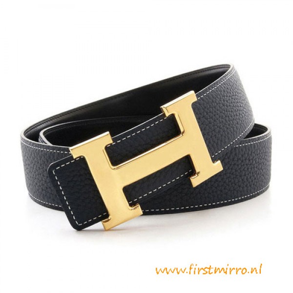 Original Reversible Leather Belt Navy Blue with H Belt Buckle