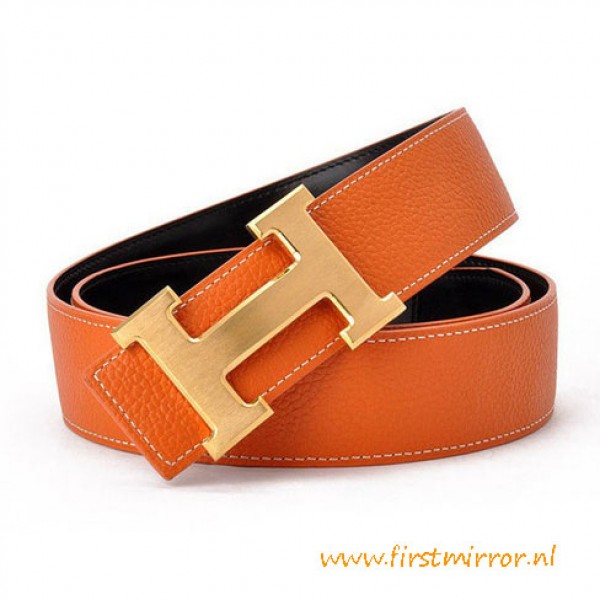 Original Reversible Leather Belt Orange with H Belt Buckle