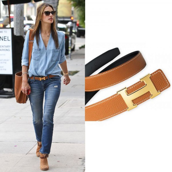 Top Quality Togo Leather Reversible Belt with H Buckle