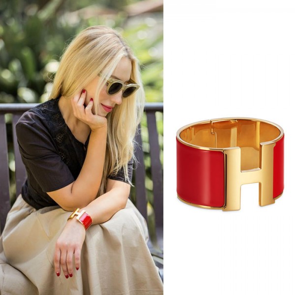 Top Quality Super Wide Clic-Clac Enamel H Bracelet