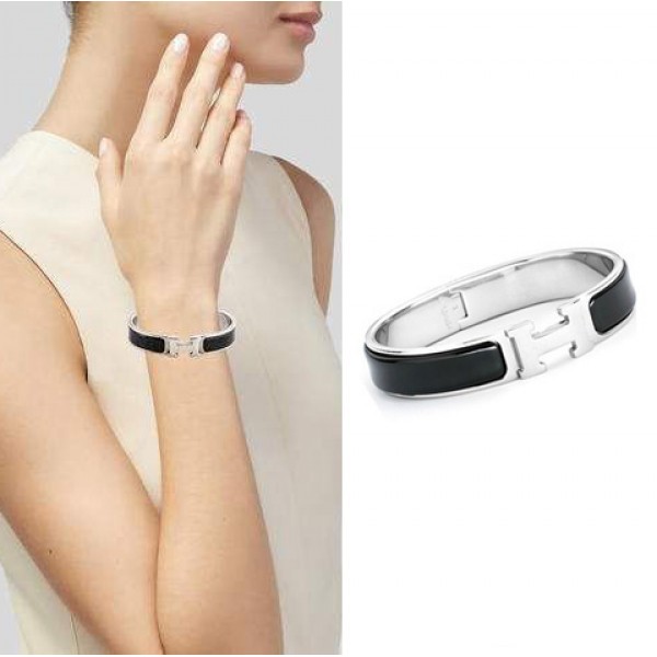 Top Quality H Narrow Bracelet in Black Enamel Bracelets