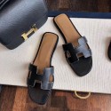 Top Quality Original Oran H Sandals Calf Leather Charm Black Slippers