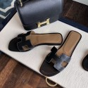 Top Quality Original Oran H Sandals Calf Leather Charm Black Slippers