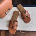 Top Quality Original Oran H Sandals Calf Leather Brown Slippers