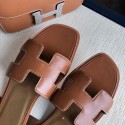 Top Quality Original Oran H Sandals Calf Leather Brown Slippers