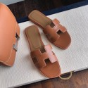 Top Quality Original Oran H Sandals Calf Leather Brown Slippers