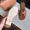 Top Quality Original Oran H Sandals Calf Leather Brown Slippers