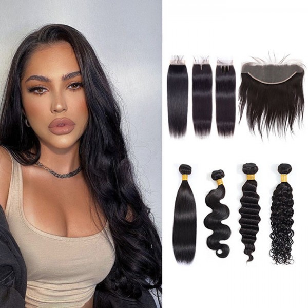 Human Hair Bundles Hair Weave Deals With 4x4 Lace Part