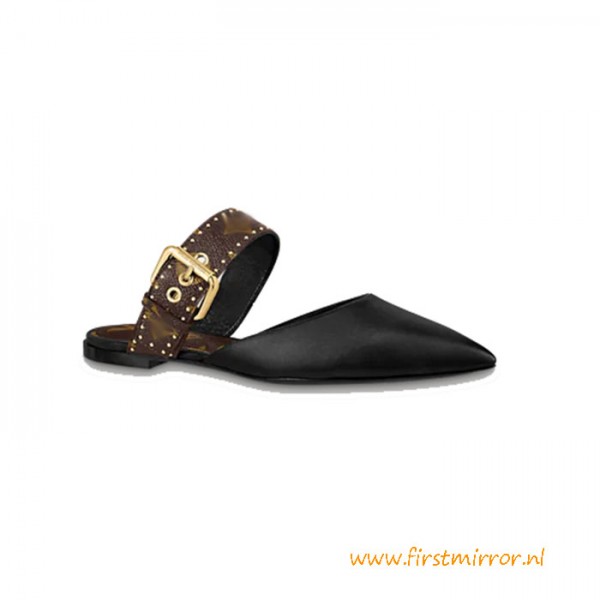 Top Quality Sofia Flat Mule Calf leather Black