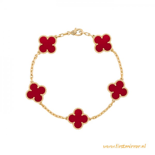 Top Quality Vintage Alhambra Bracelet 5 Motifs Carnelian