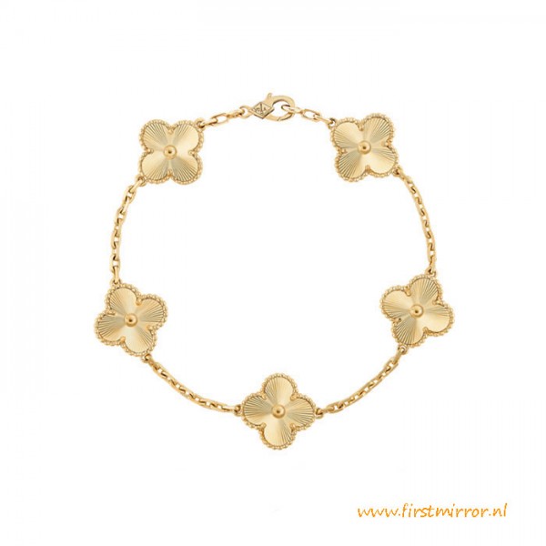 Top Quality Vintage Alhambra Bracelet with 5 Motifs Yellow Gold