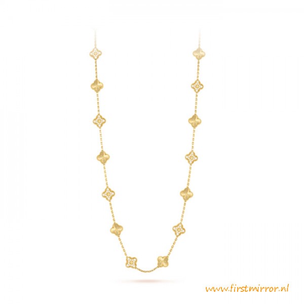 Top Quality Vintage Alhambra Long Necklace 20 Motifs with Diamonds